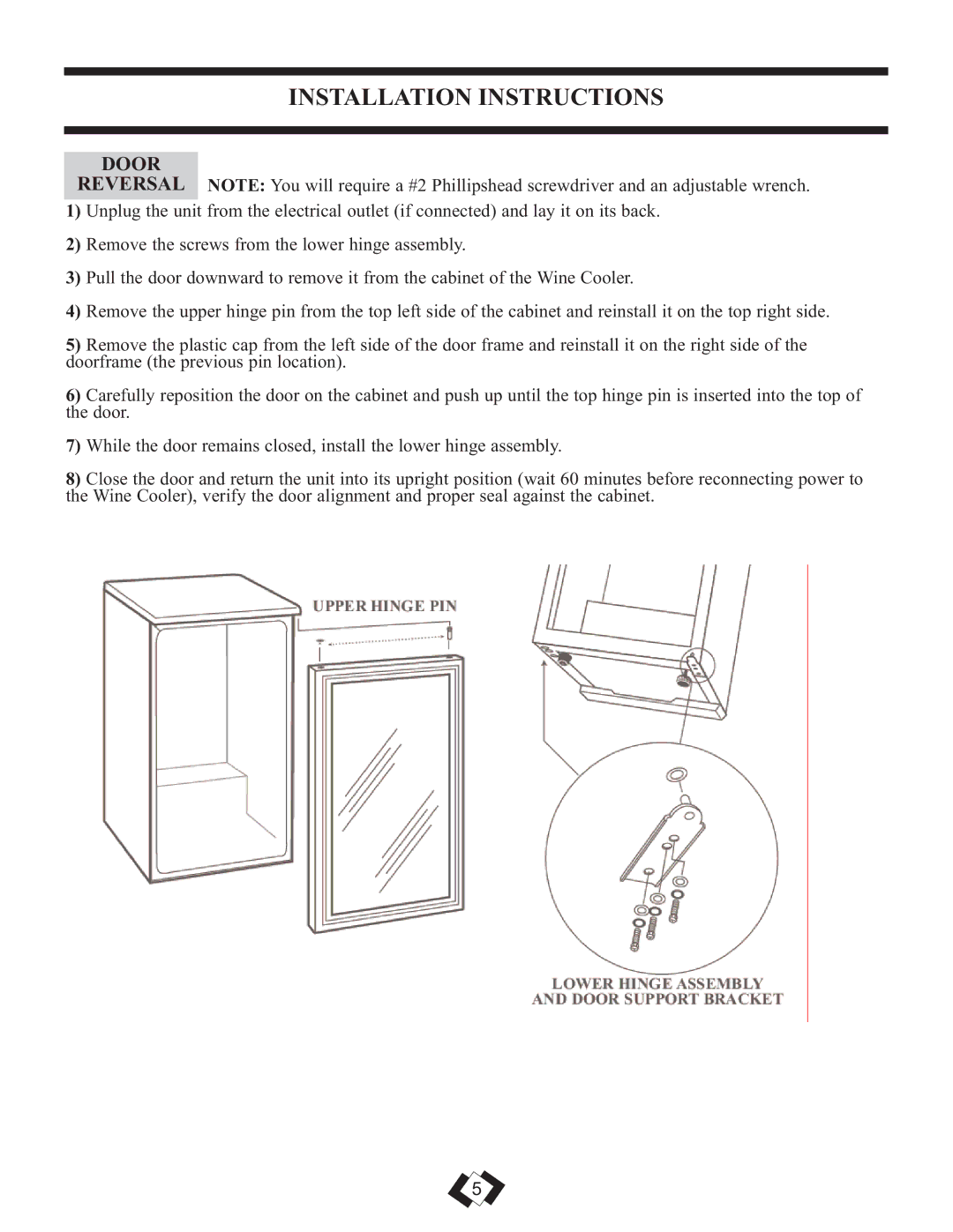 Danby DWC458BLS operating instructions Installation Instructions, Door 