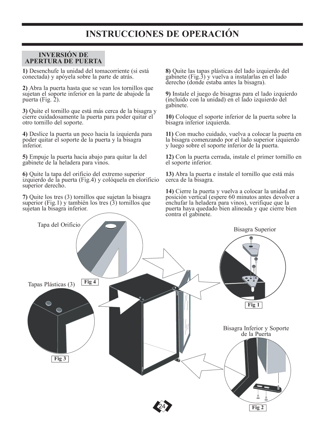 Danby DWC508BLS installation instructions Inversión DE Apertura DE Puerta 