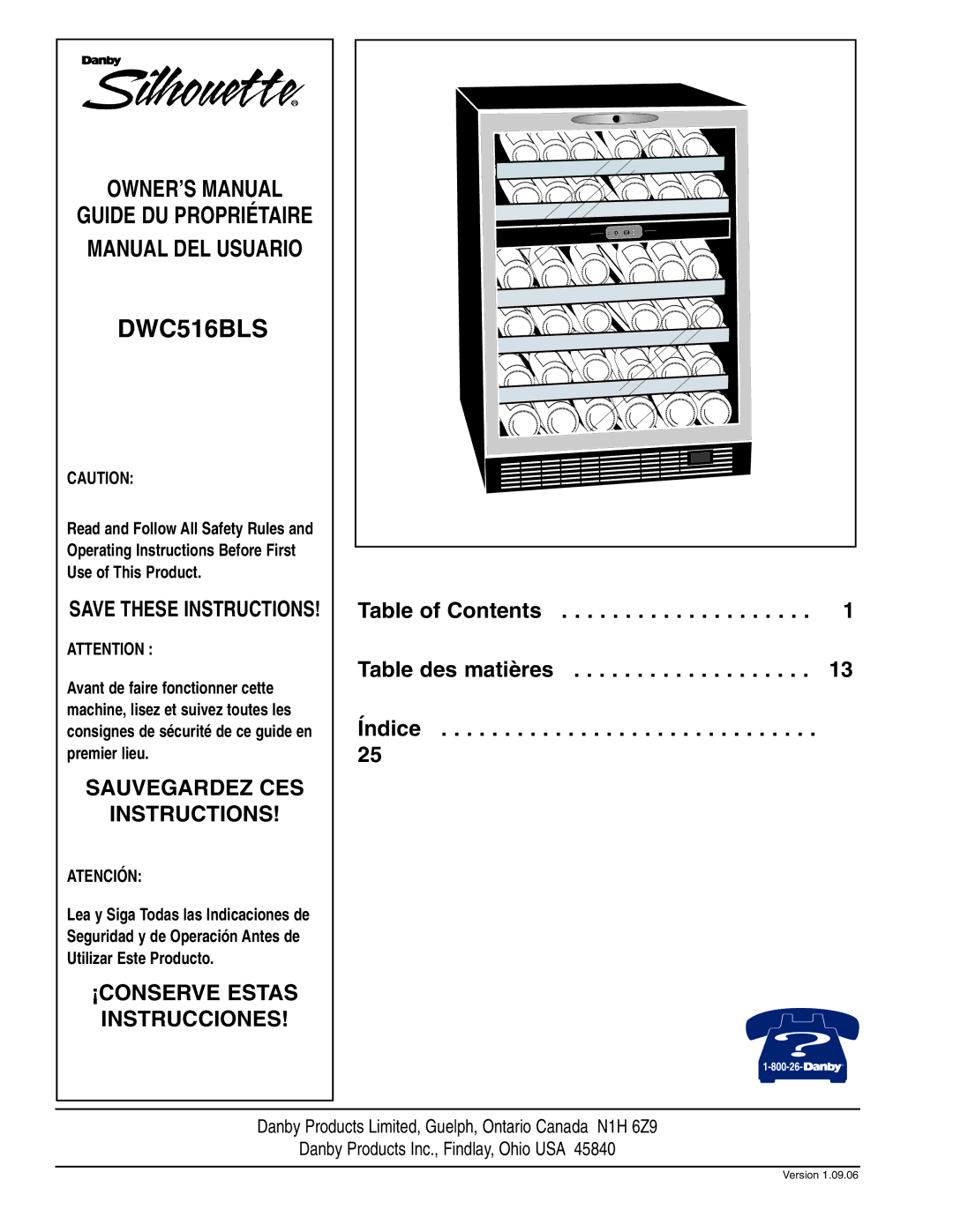 Danby DWC516BLS owner manual 