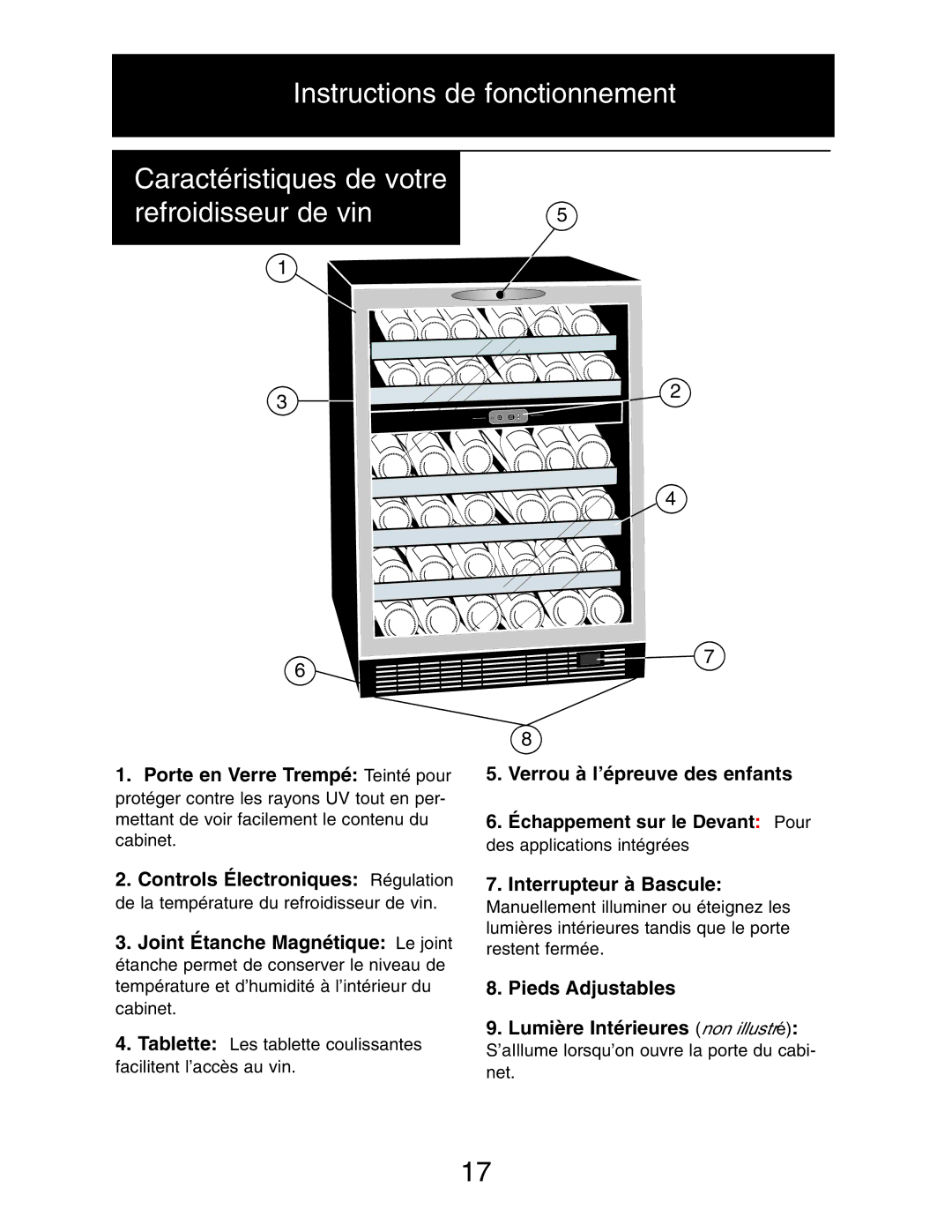 Danby DWC516BLS owner manual Interrupteur à Bascule, Échappement sur le Devant Pour 