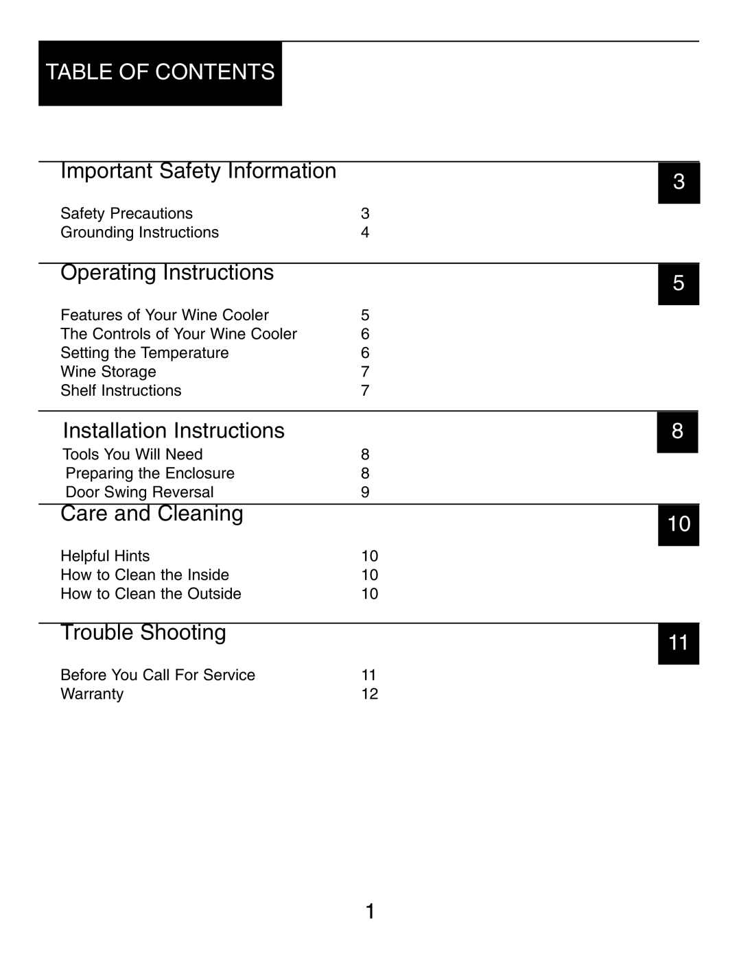 Danby DWC516BLS owner manual Table of Contents 