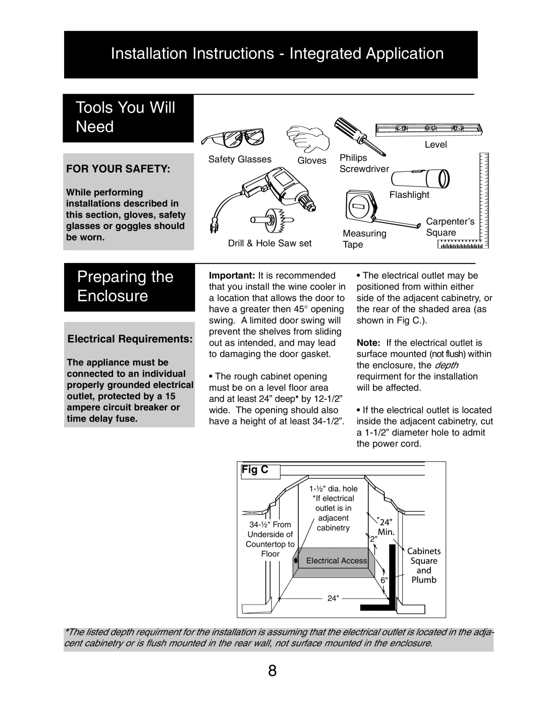 Danby DWC516BLS owner manual Preparing the Enclosure, For Your Safety, Electrical Requirements 