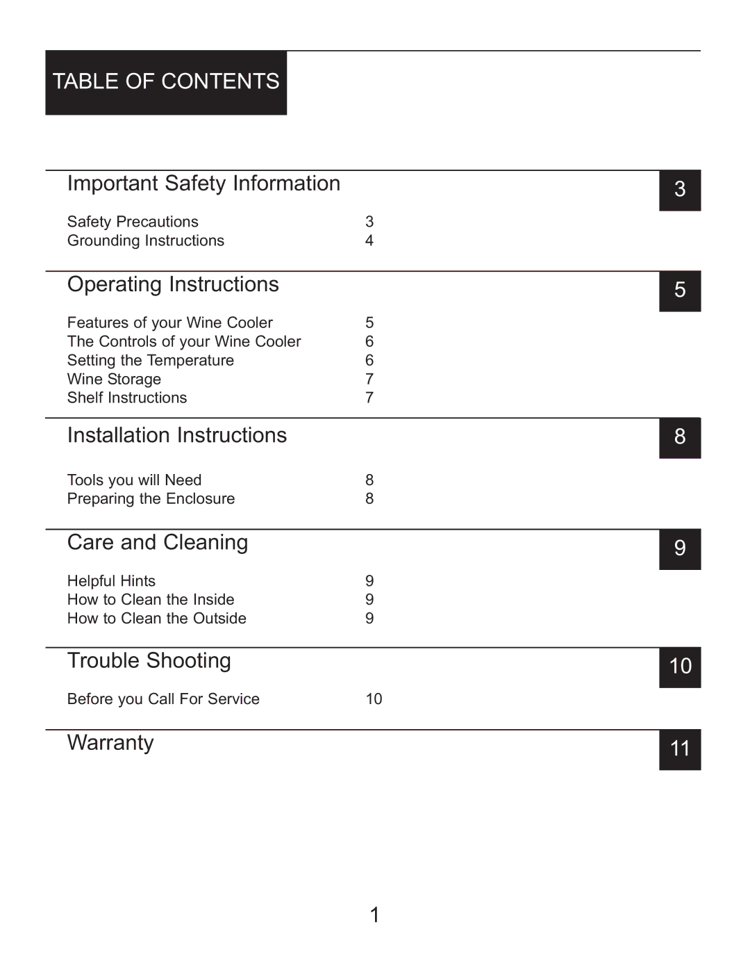 Danby DWC518BLS owner manual Table of Contents 