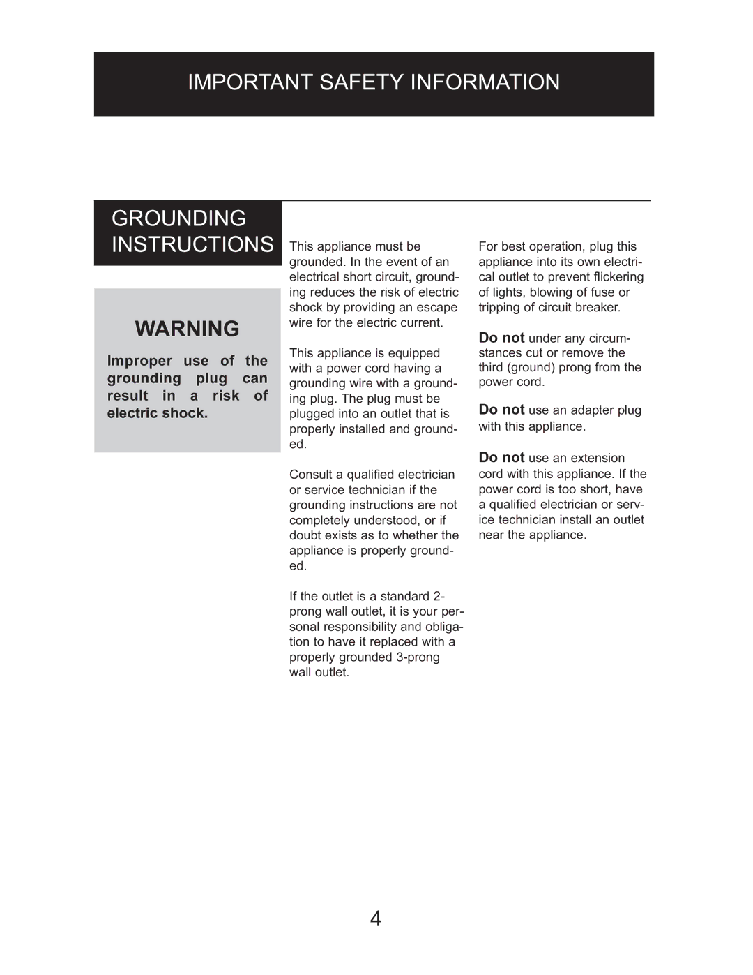 Danby DWC518BLS owner manual Important Safety Information Grounding Instructions 