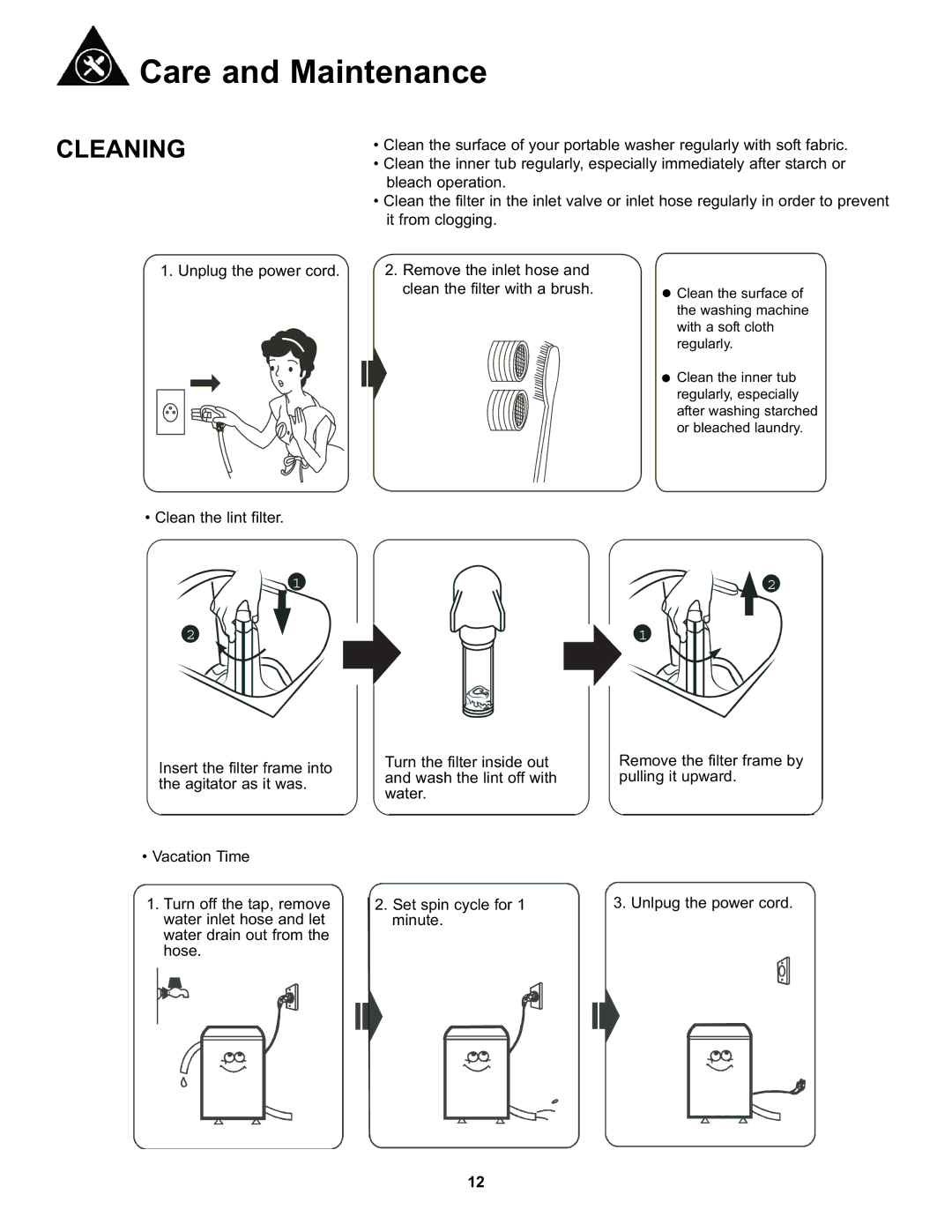 Danby DWM17WDB manual Care and Maintenance, Cleaning 