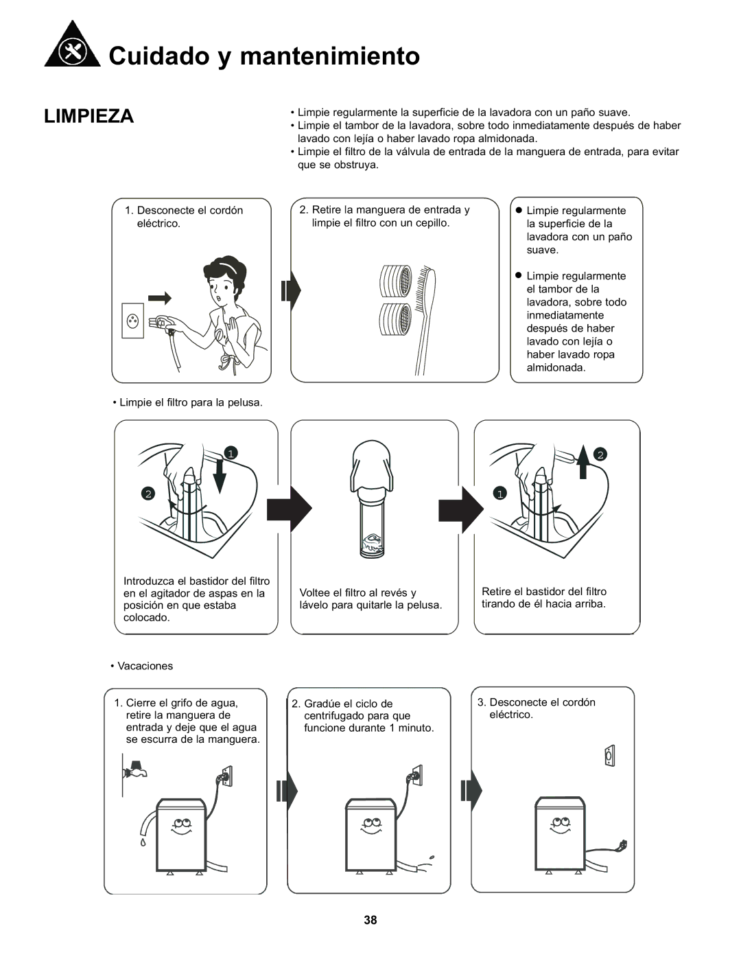 Danby DWM17WDB manual Cuidado y mantenimiento, Limpieza 