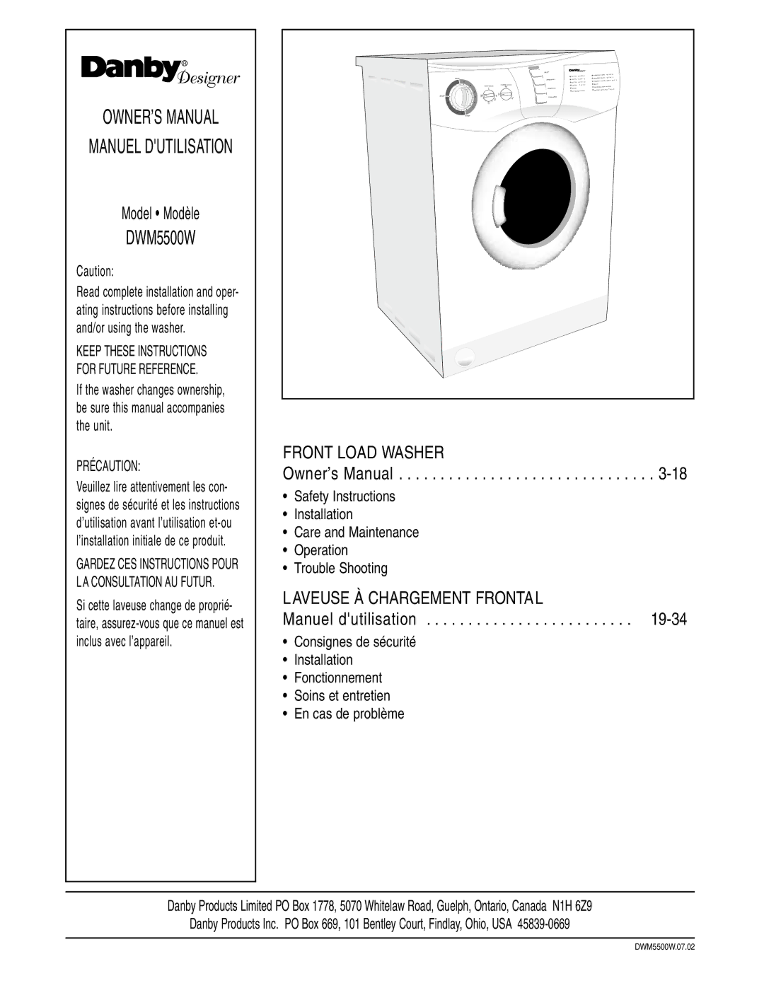 Danby DWM5500W owner manual 