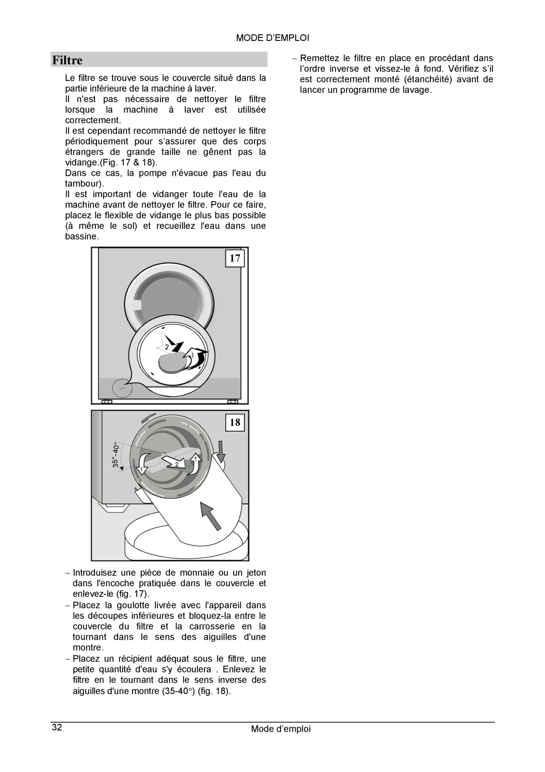 Danby DWM5500W owner manual Filtre 