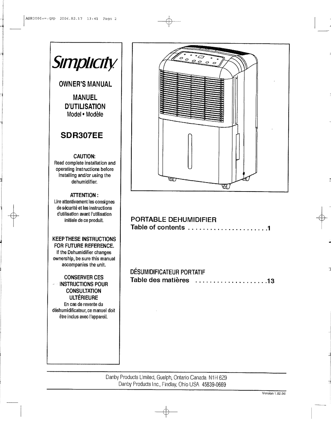 Danby SDR307EE manual 