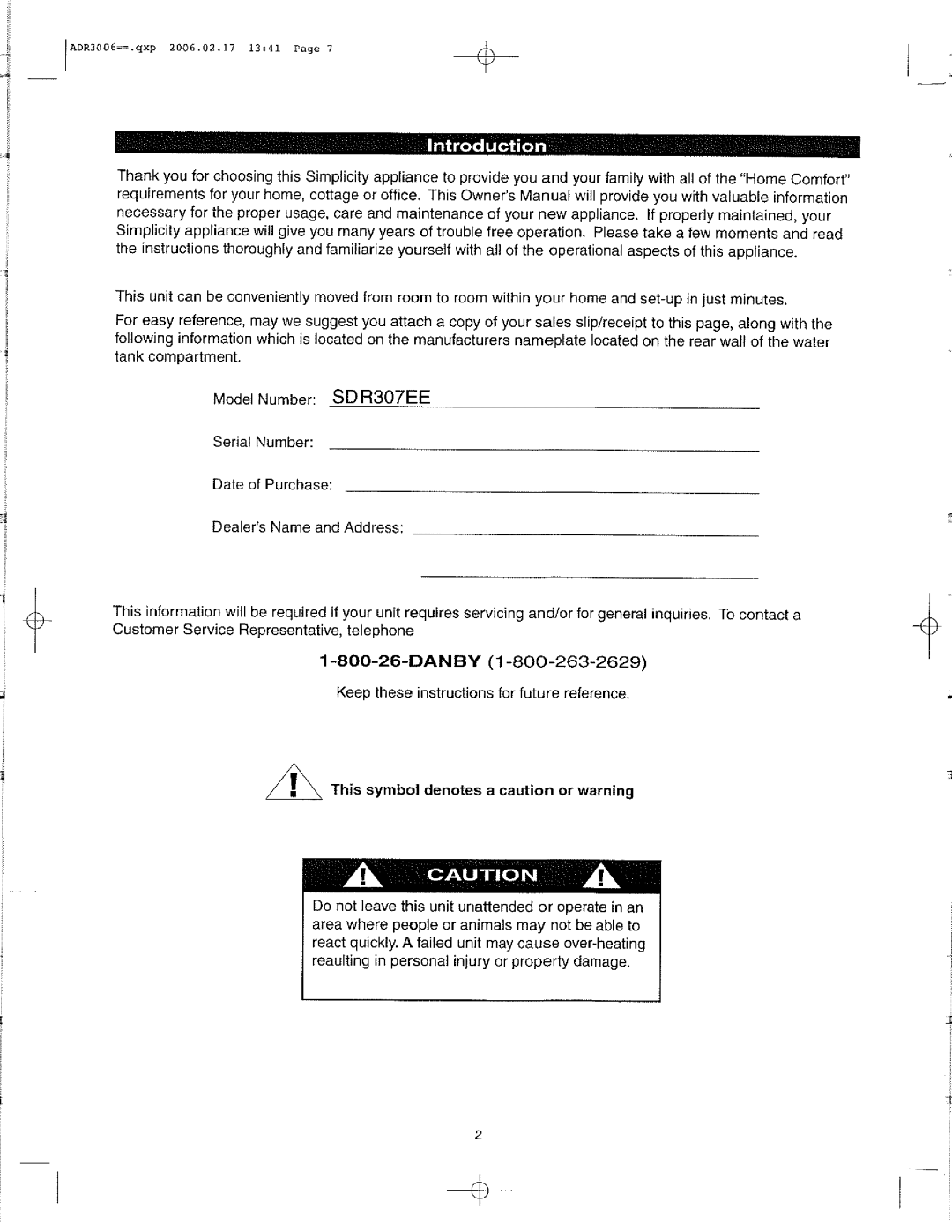 Danby SDR307EE manual 