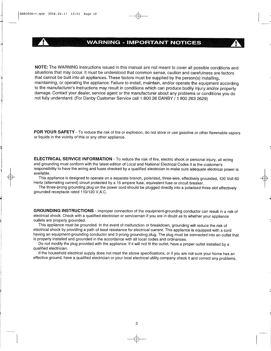 Danby SDR307EE manual 