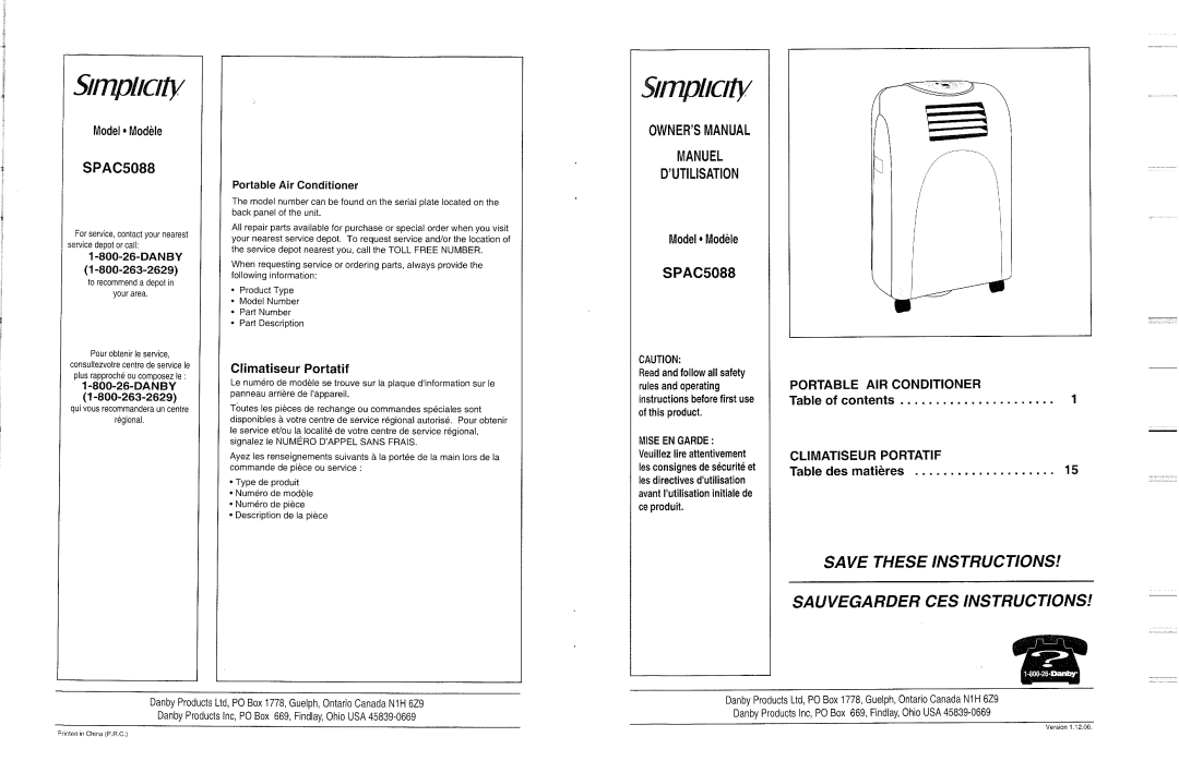 Danby SPAC5088 manual 