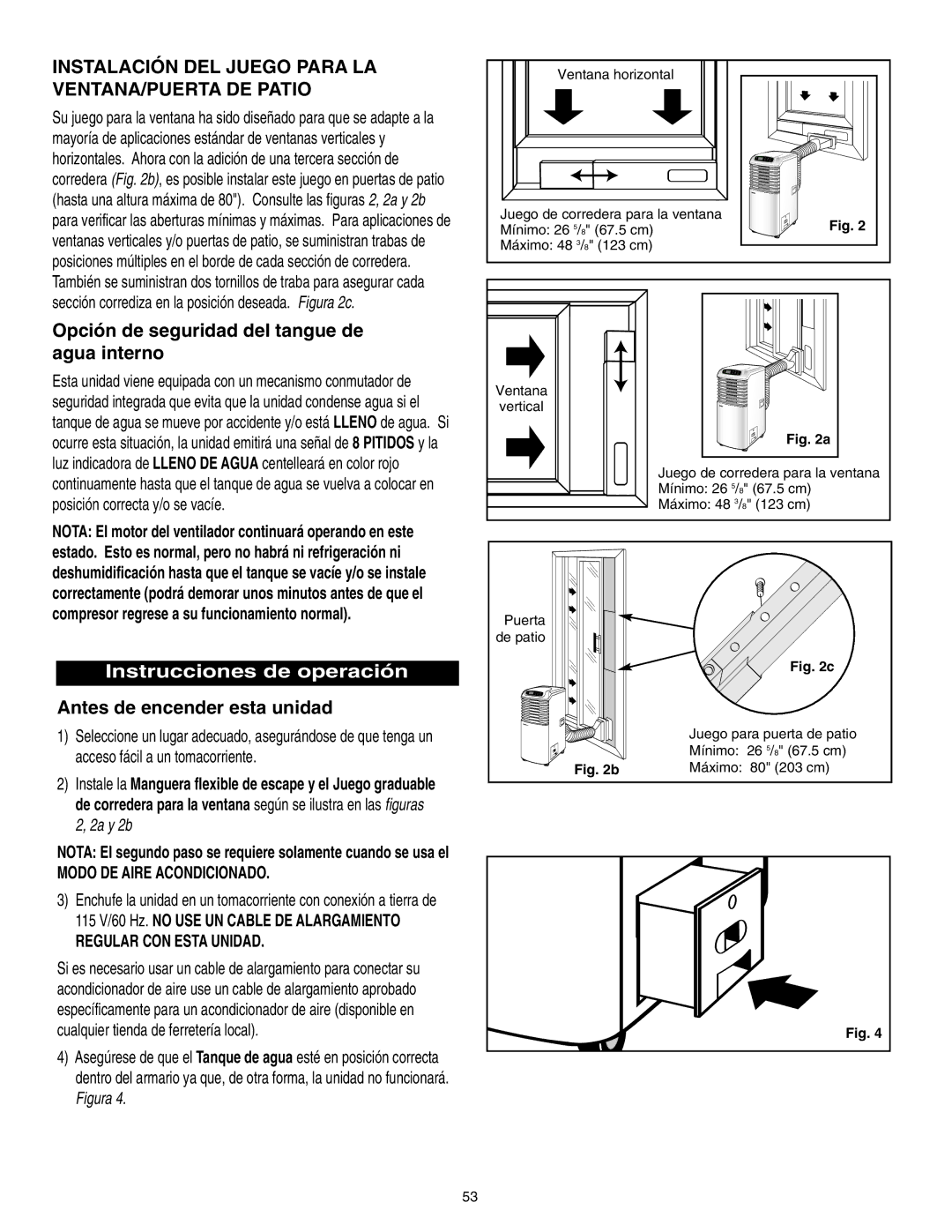 Danby SPAC8499 Opción de seguridad del tangue de agua interno, Instrucciones de operación, Antes de encender esta unidad 