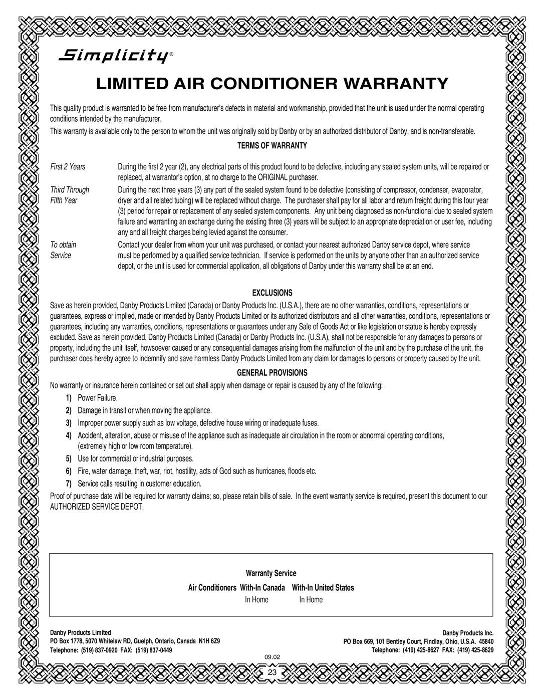 Danby SPAC8499 manual Warranty Service, With-In United States, Home 