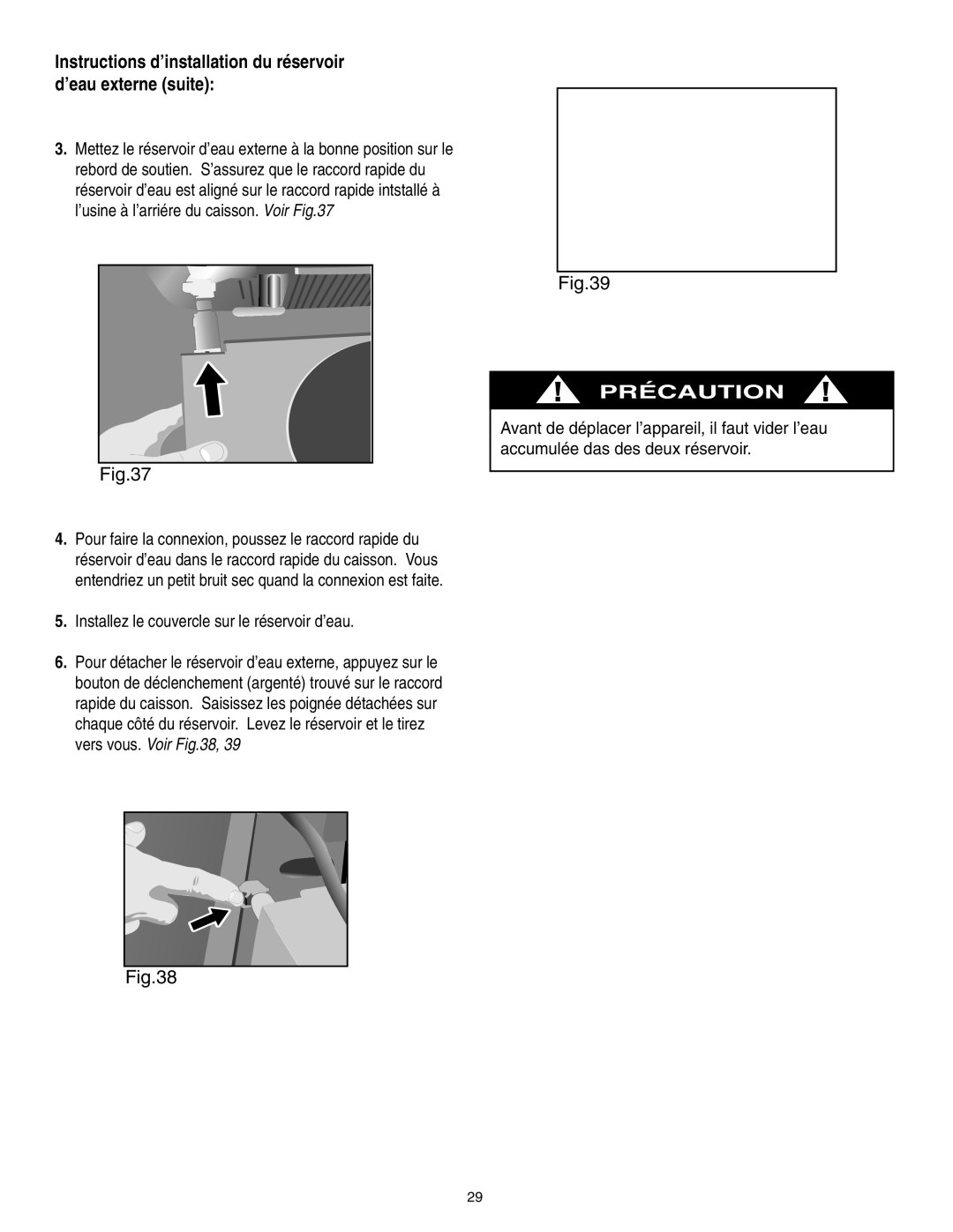 Danby SPAC8499 Instructions d’installation du réservoir d’eau externe suite, Installez le couvercle sur le réservoir d’eau 