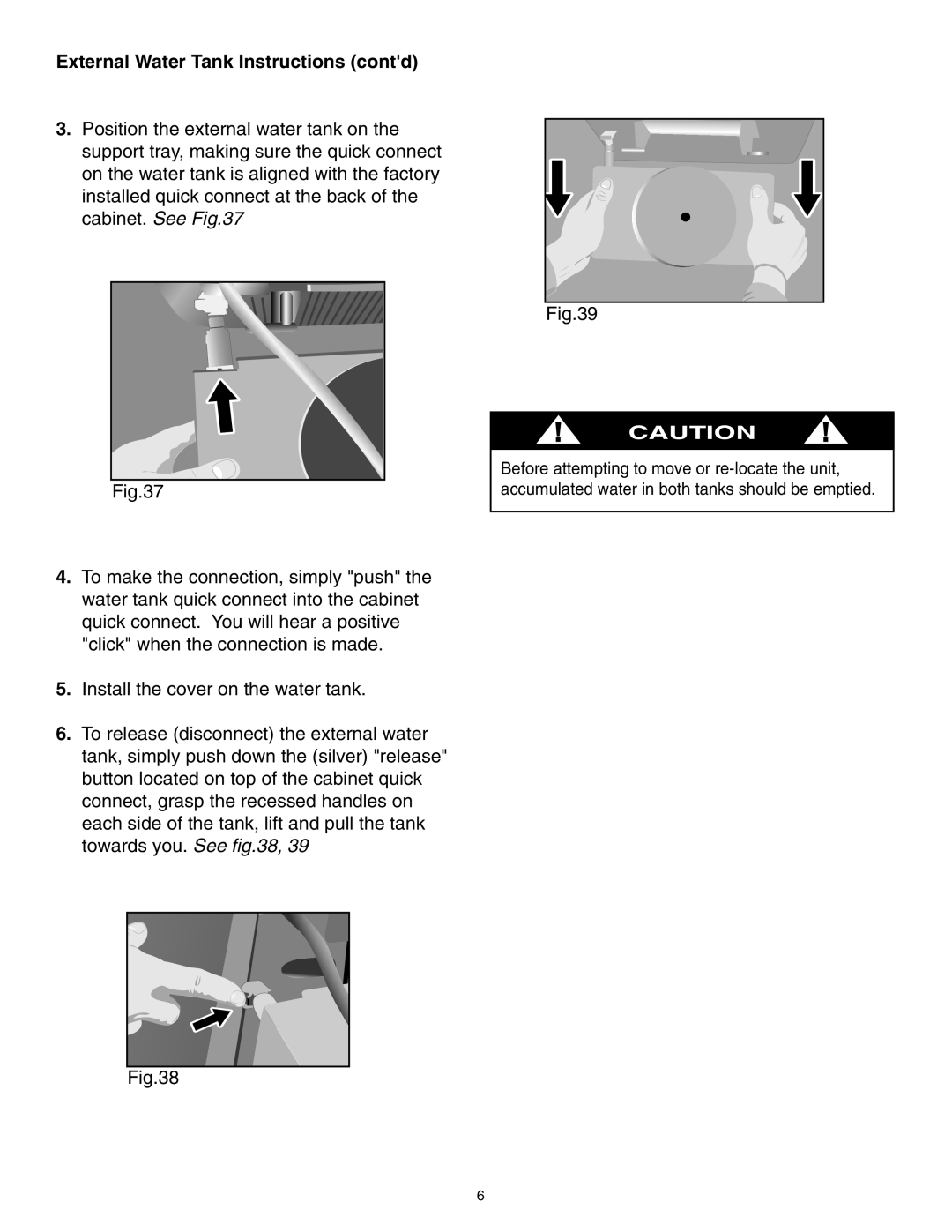 Danby SPAC8499 manual External Water Tank Instructions contd 
