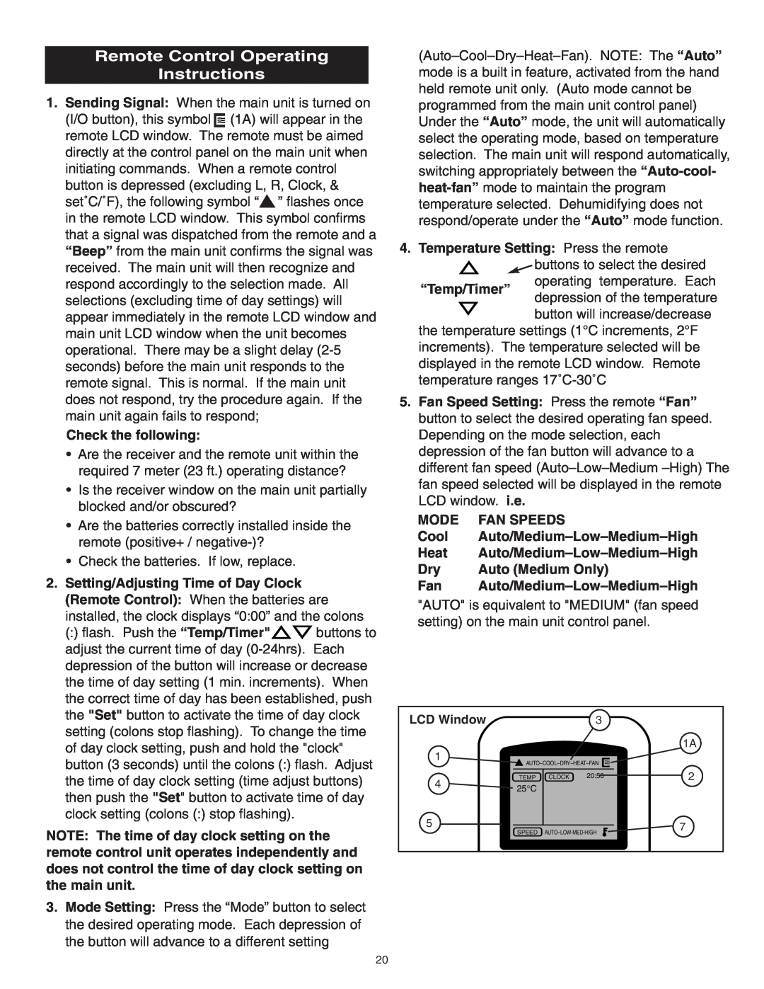 Danby SPAC8499 Remote Control Operating Instructions, Temperature Setting: Press the remote, “Temp/Timer”, Mode, Cool 