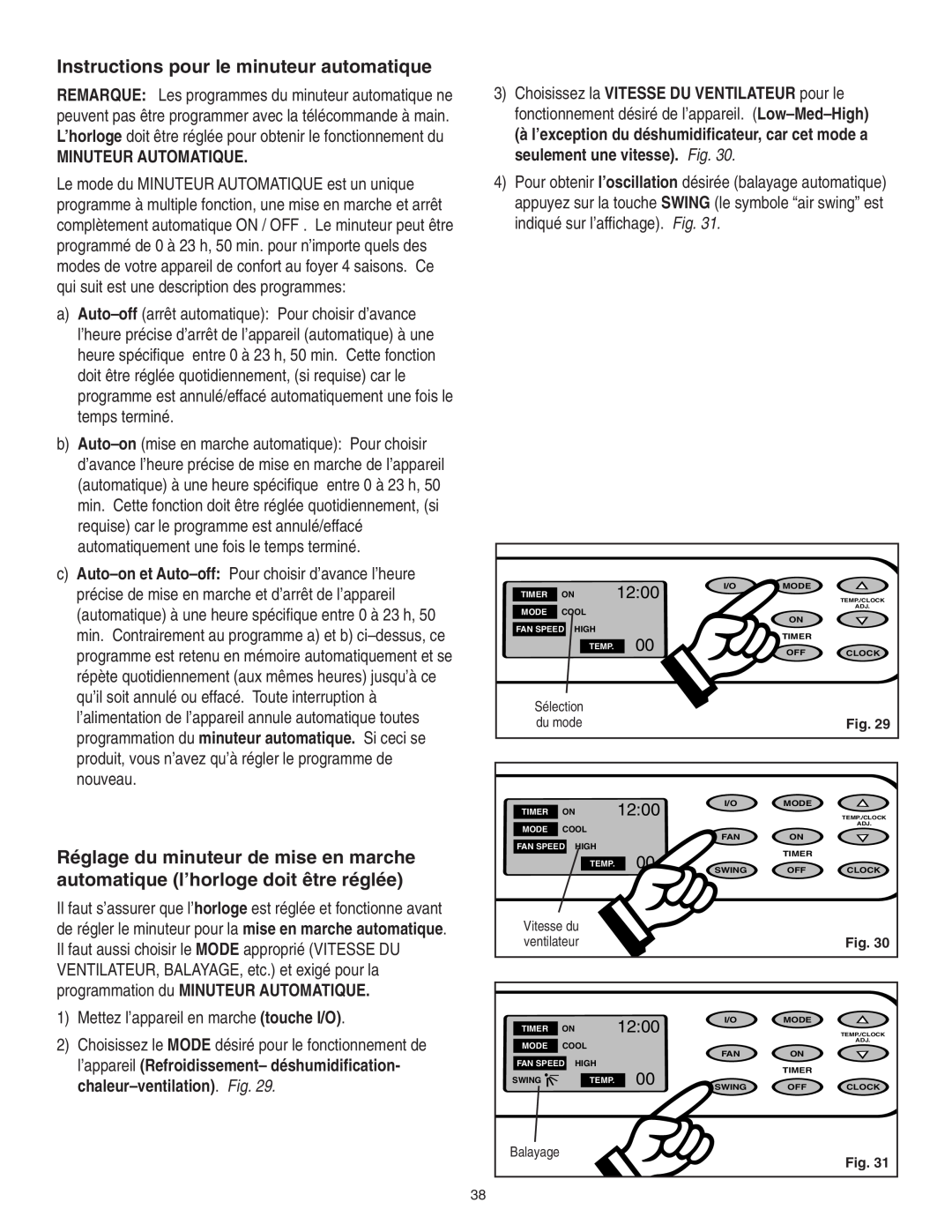 Danby SPAC8499 manual Instructions pour le minuteur automatique, Minuteur Automatique, 12:00 