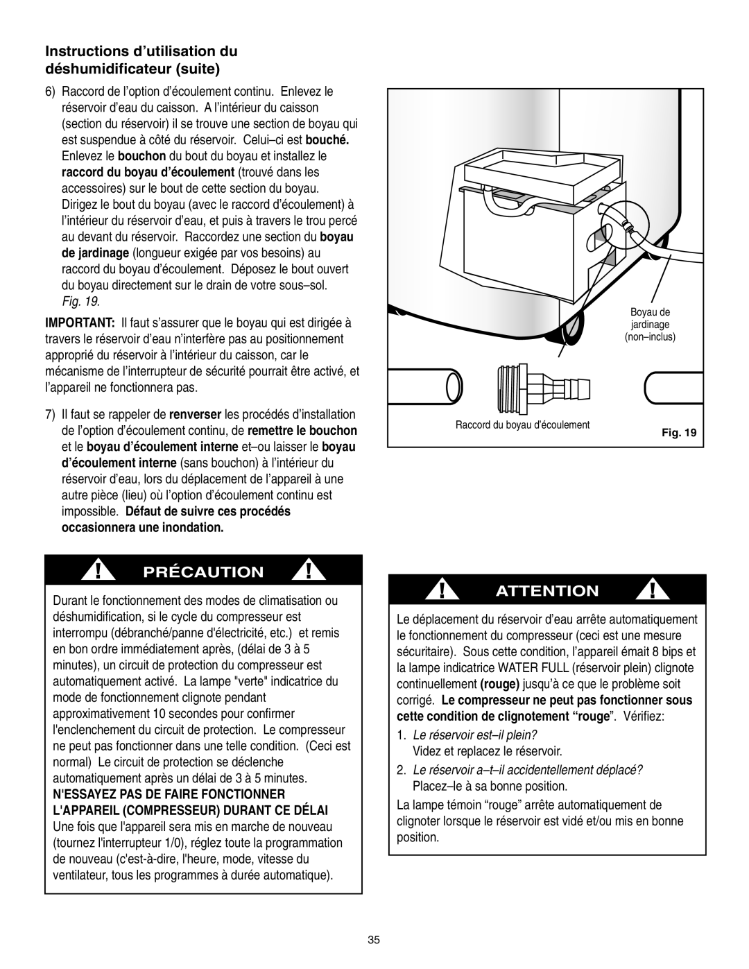 Danby SPAC8499 manual Précaution, Fig 