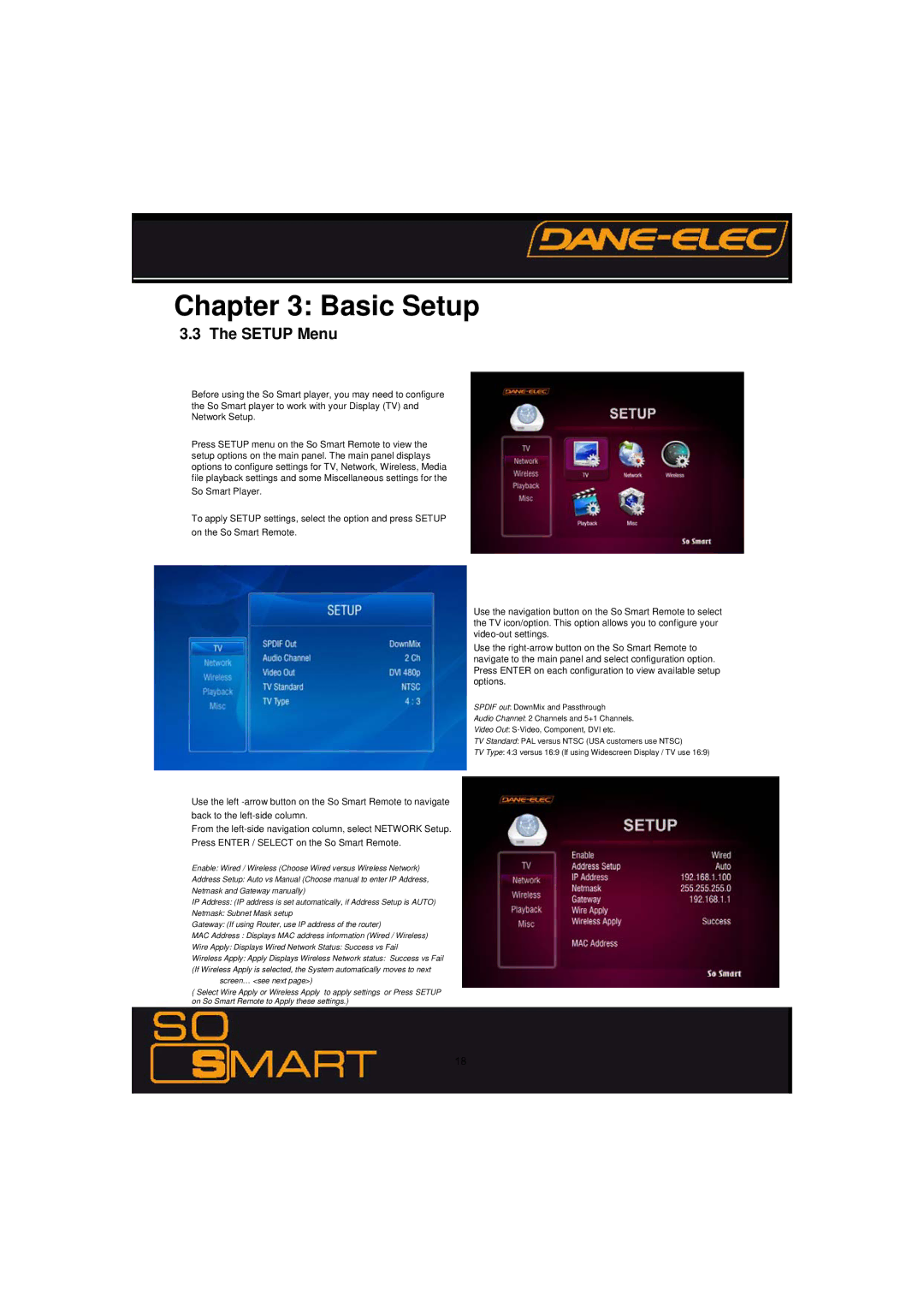 Dane-Elec Memory 802.11 manual Setup Menu 