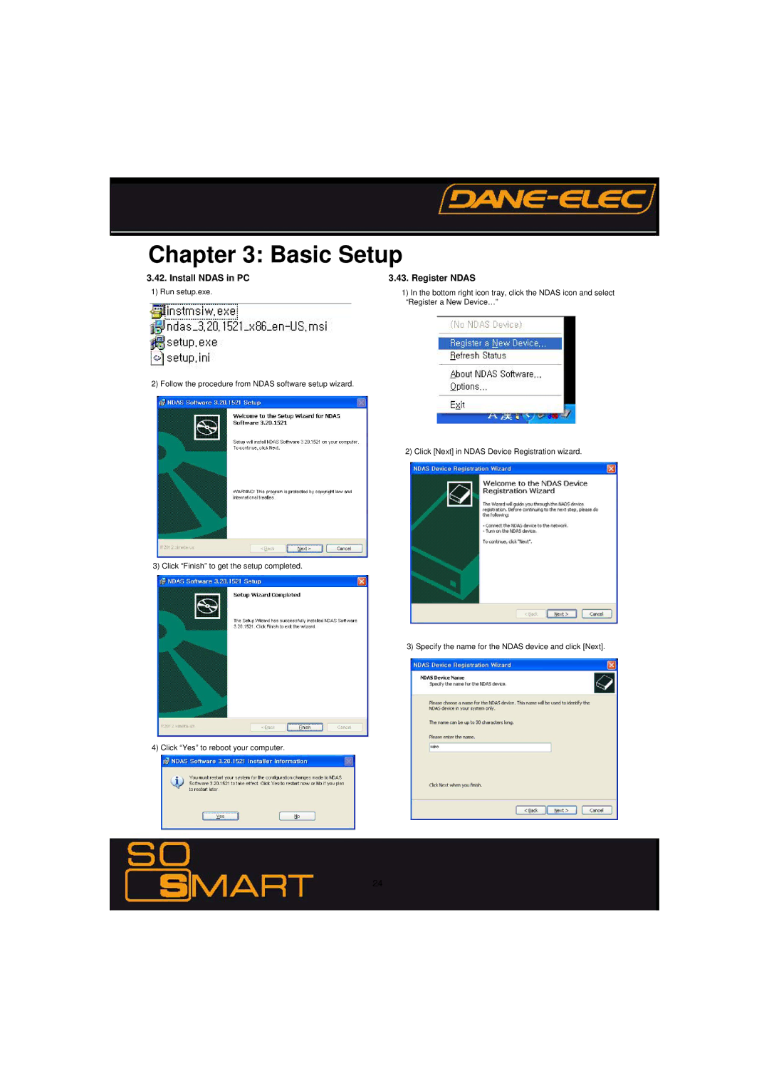 Dane-Elec Memory 802.11 manual Install Ndas in PC Register Ndas 