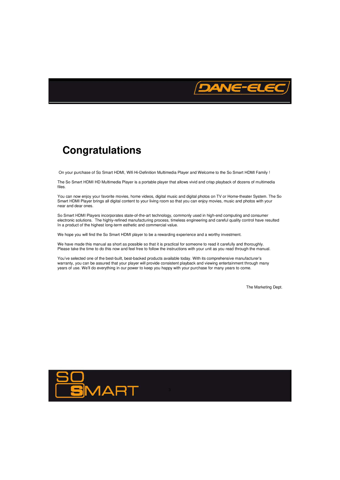 Dane-Elec Memory 802.11 manual Congratulations 