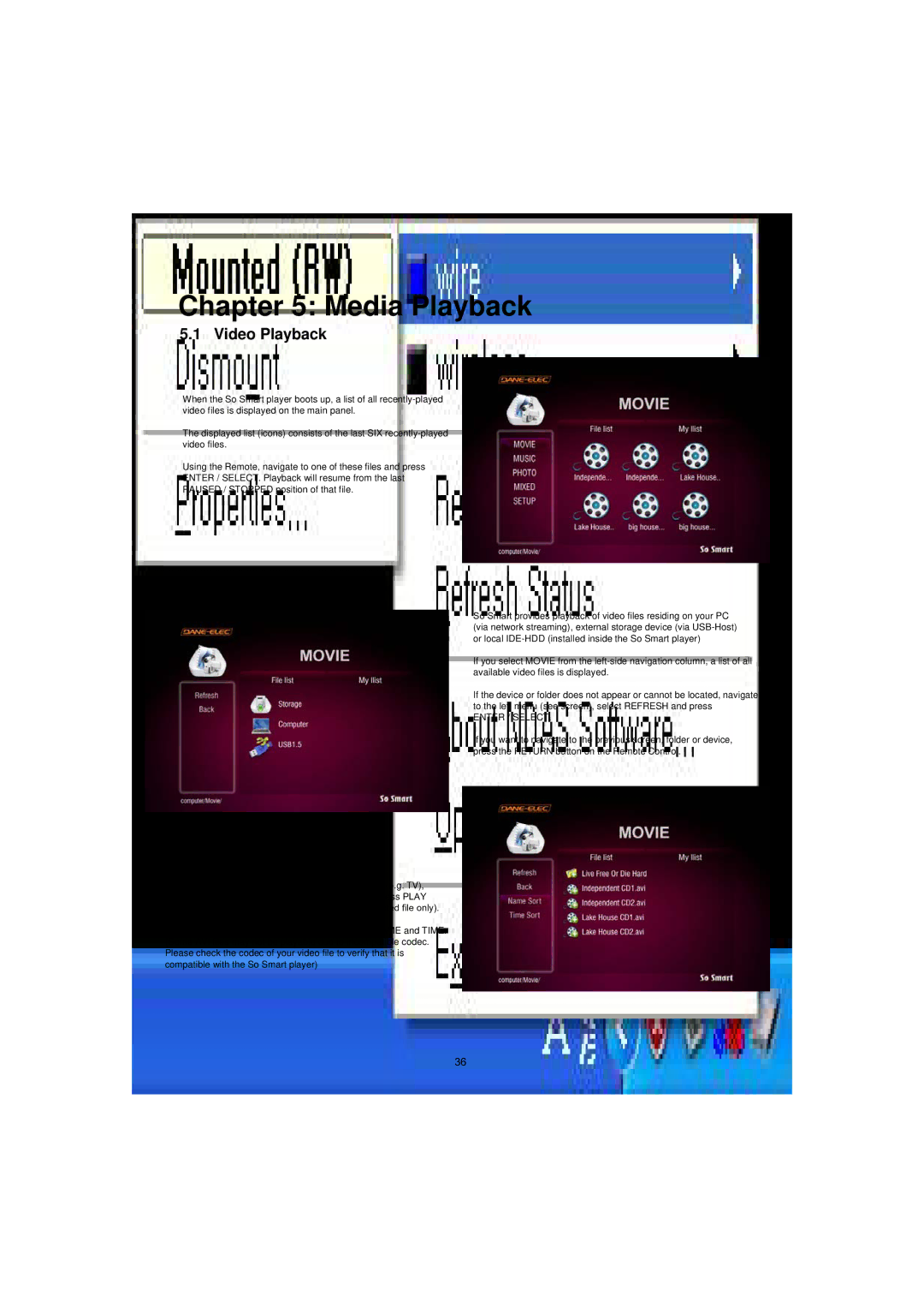 Dane-Elec Memory 802.11 manual Media Playback, Video Playback 