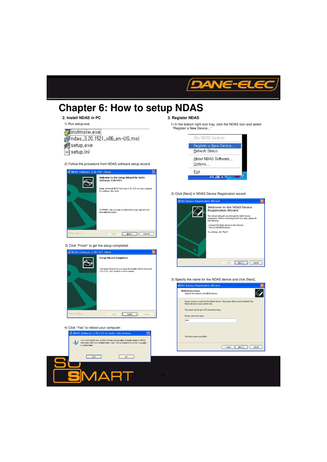 Dane-Elec Memory 802.11 manual Install Ndas in PC Register Ndas 