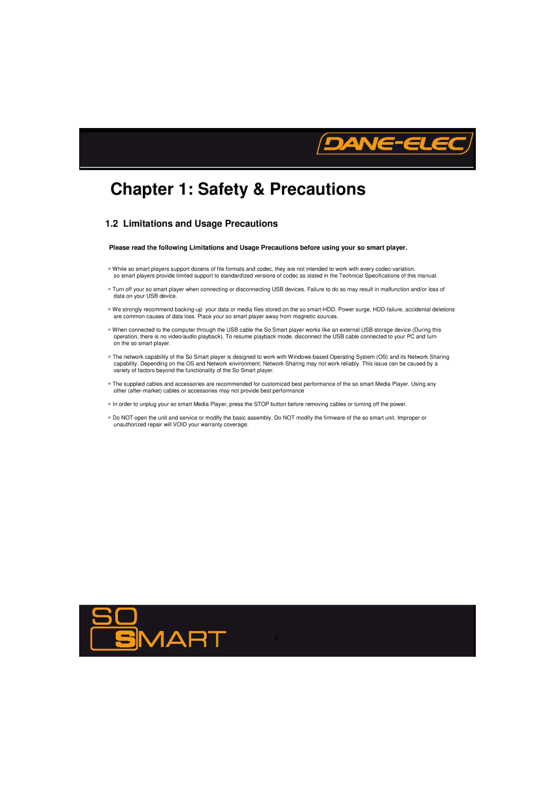 Dane-Elec Memory 802.11 manual Limitations and Usage Precautions 