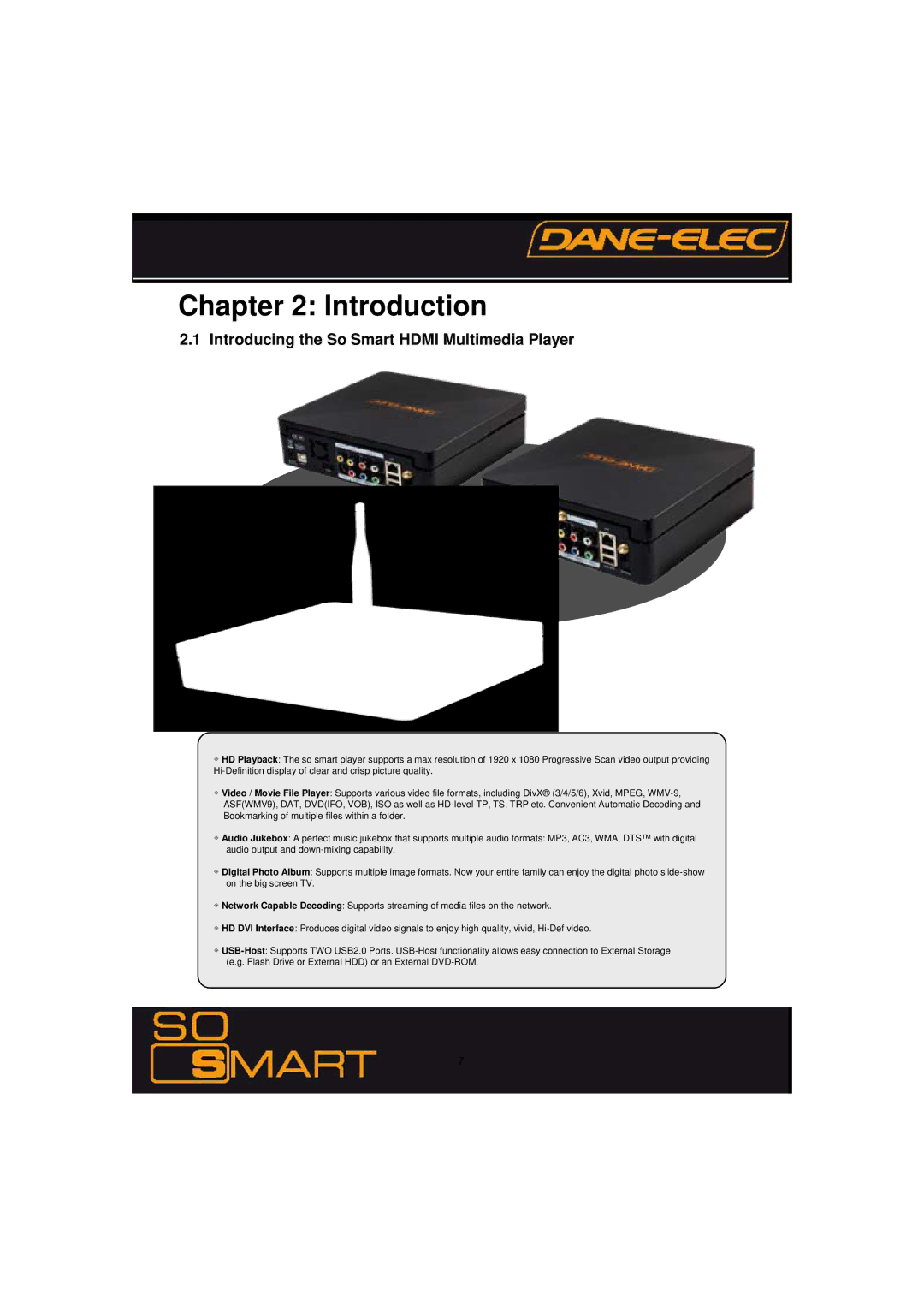 Dane-Elec Memory 802.11 manual Introduction, Introducing the So Smart Hdmi Multimedia Player 