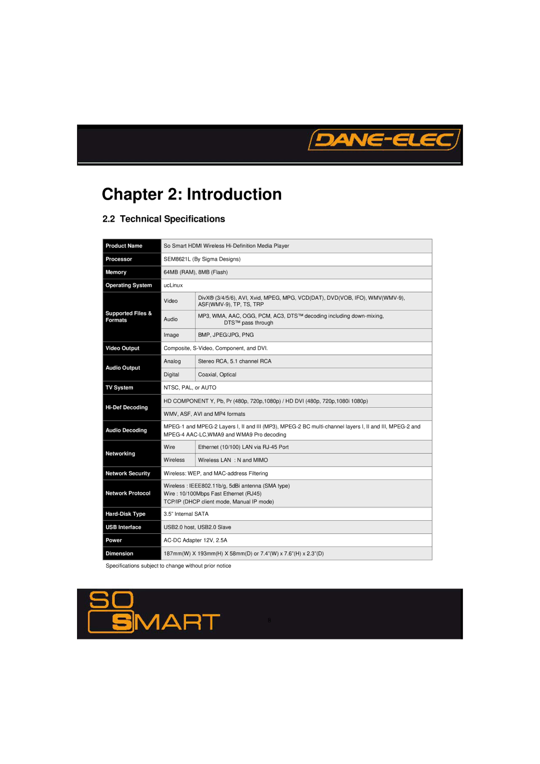 Dane-Elec Memory 802.11 manual Technical Specifications, Operating System 