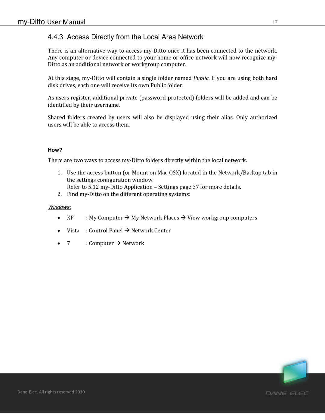 Dane-Elec Memory MD-H101T1E23S user manual Access Directly from the Local Area Network 