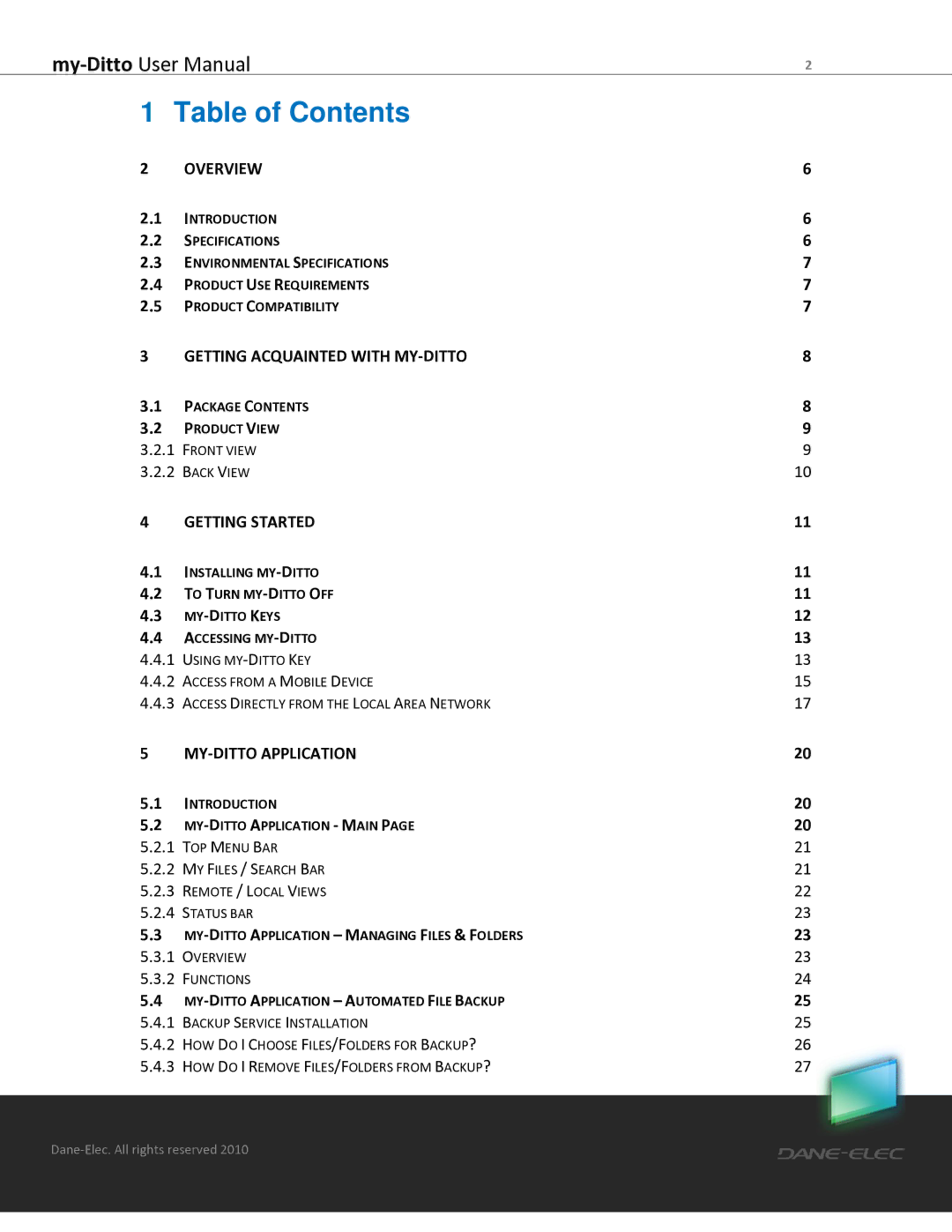 Dane-Elec Memory MD-H101T1E23S user manual Table of Contents 