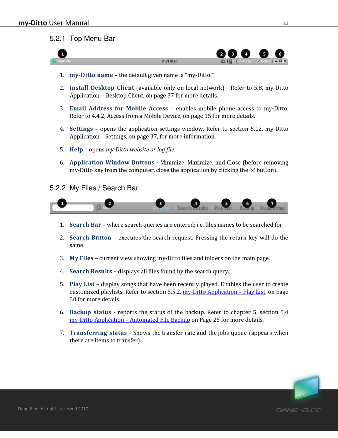 Dane-Elec Memory MD-H101T1E23S user manual Top Menu Bar, My Files / Search Bar 