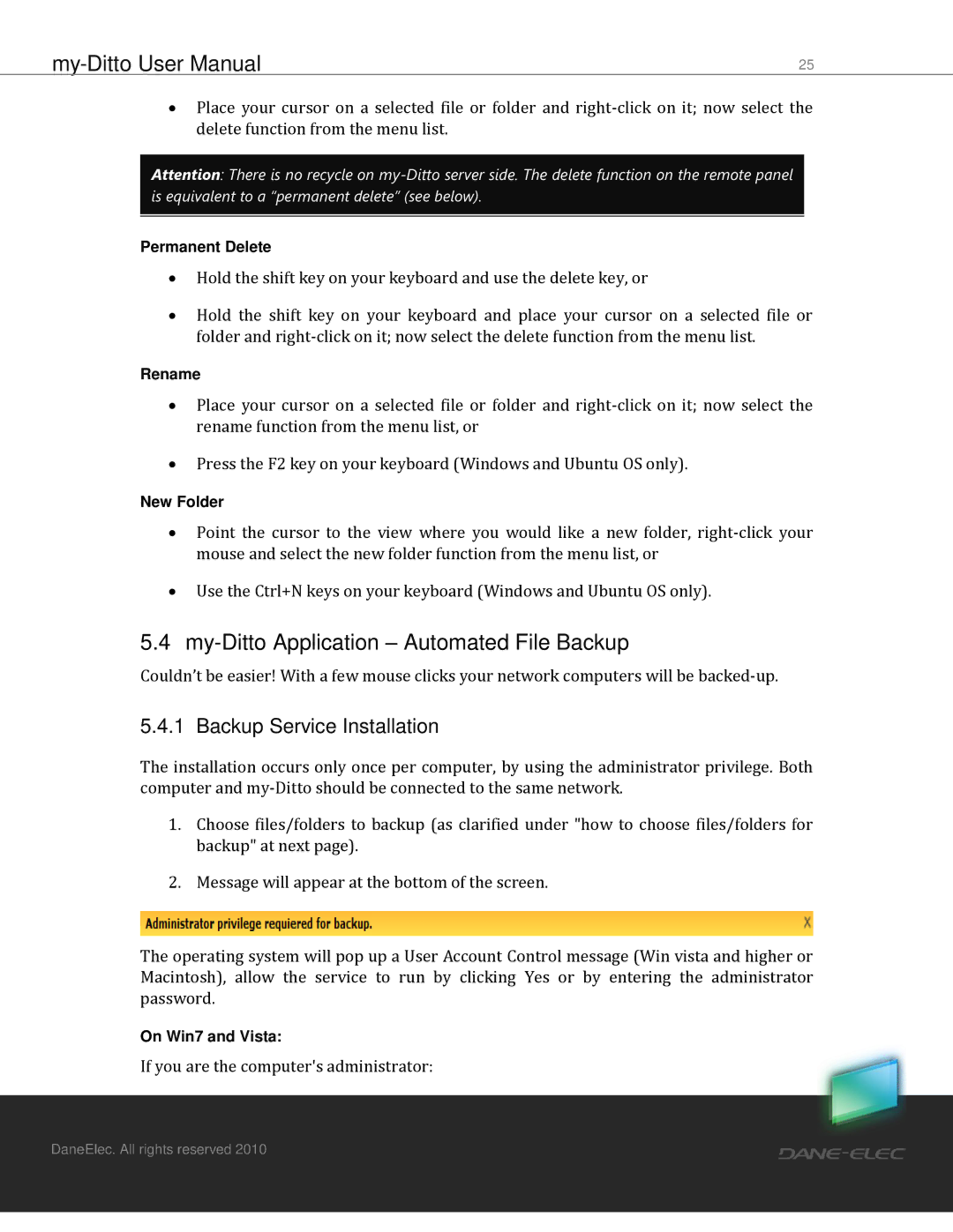 Dane-Elec Memory MD-H101T1E23S user manual My-Ditto Application Automated File Backup, Backup Service Installation 