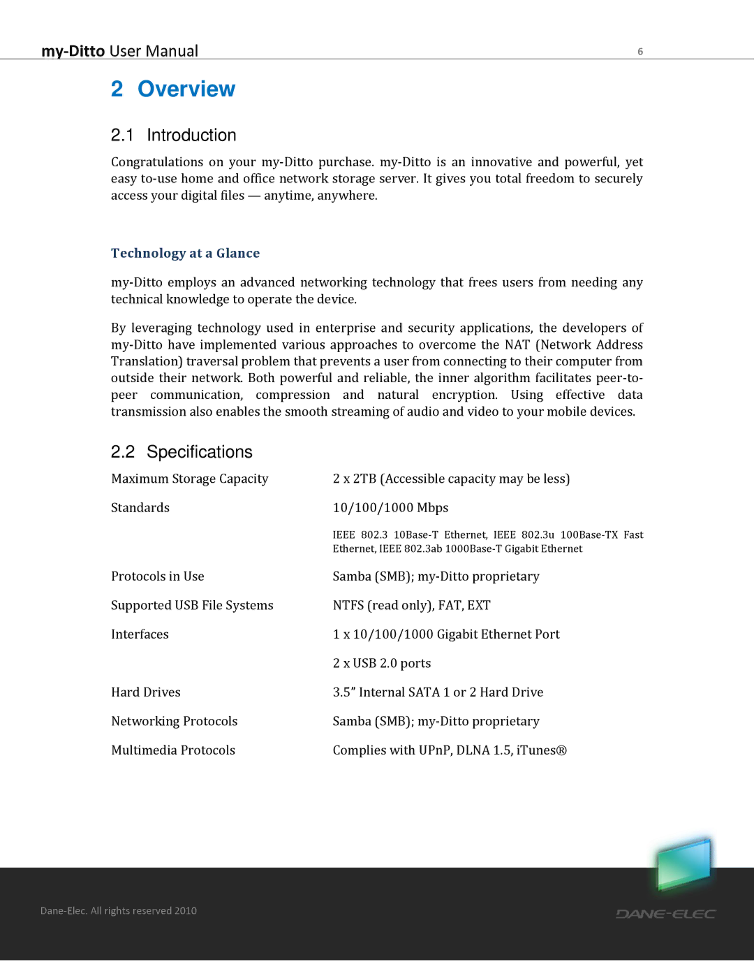 Dane-Elec Memory MD-H101T1E23S user manual Overview, Introduction, Specifications 