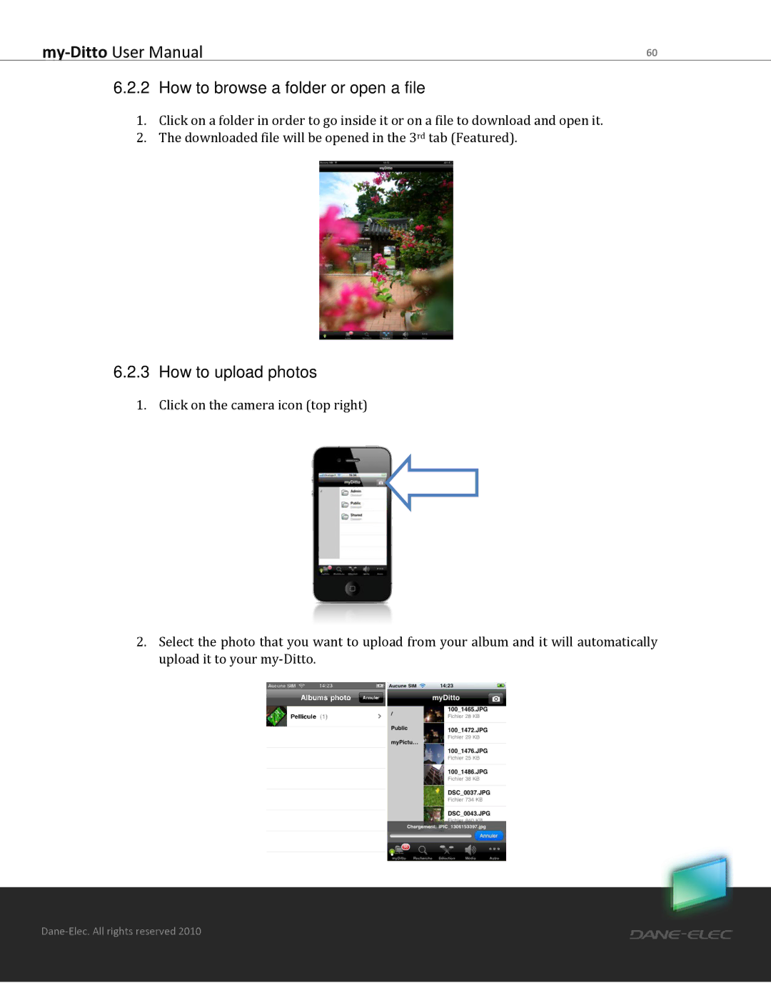 Dane-Elec Memory MD-H101T1E23S user manual How to browse a folder or open a file, How to upload photos 