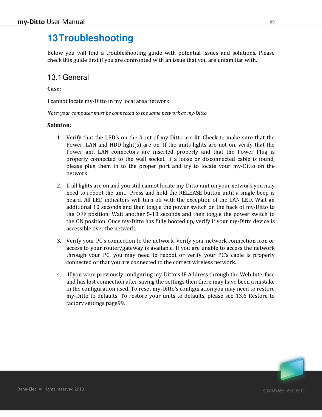 Dane-Elec Memory MD-H101T1E23S user manual 13Troubleshooting, General 