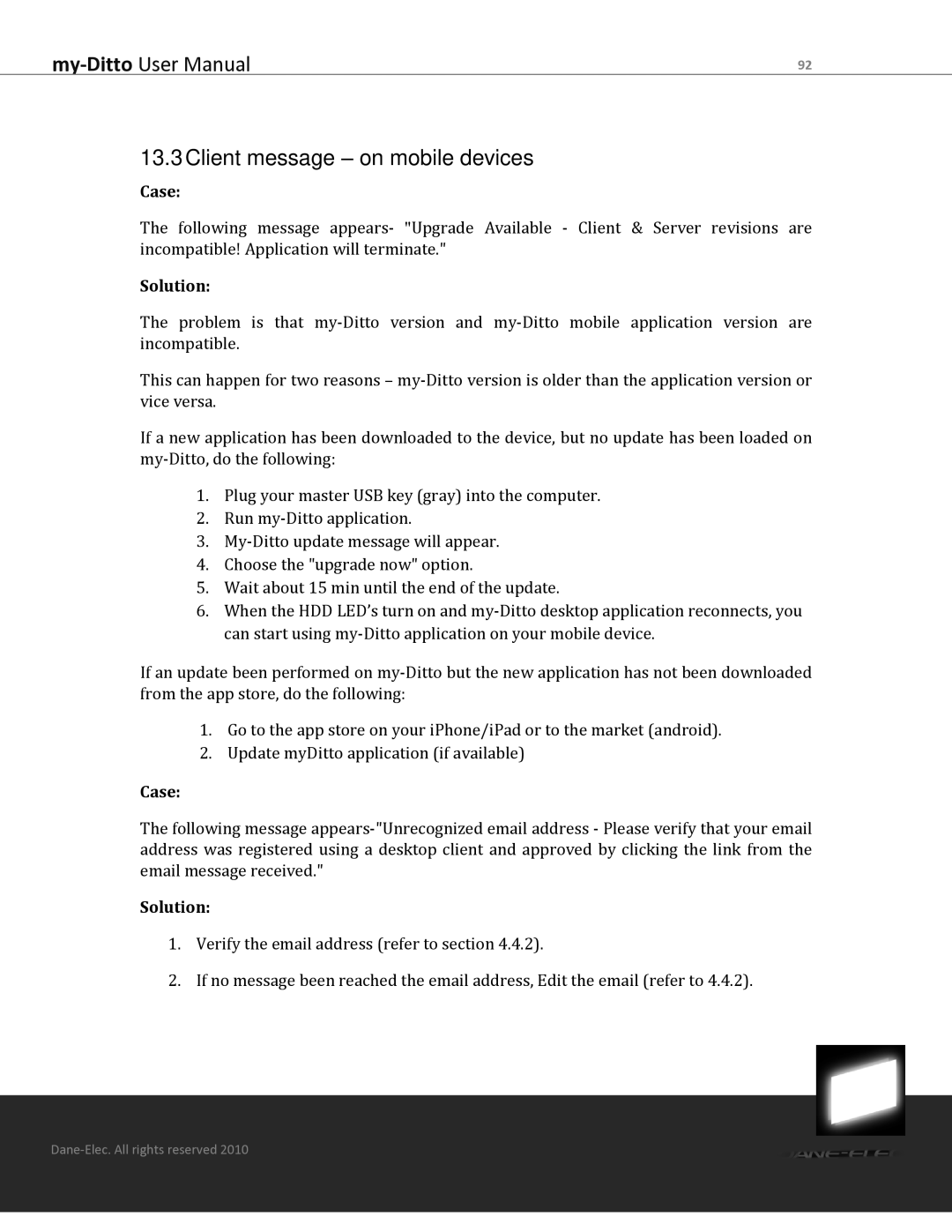 Dane-Elec Memory MD-H101T1E23S user manual Client message on mobile devices 