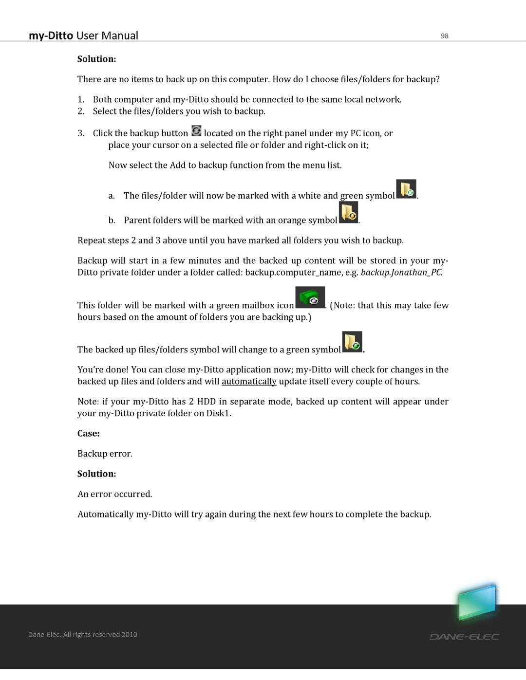 Dane-Elec Memory MD-H101T1E23S user manual Backup error 