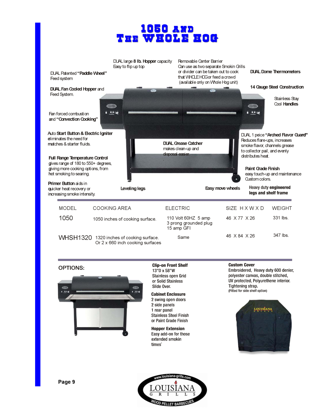 Dansons Group 1050 And The Whole Hog, Page, Cool Handles, Auto Start Button & Electric Igniter eliminates the need for 