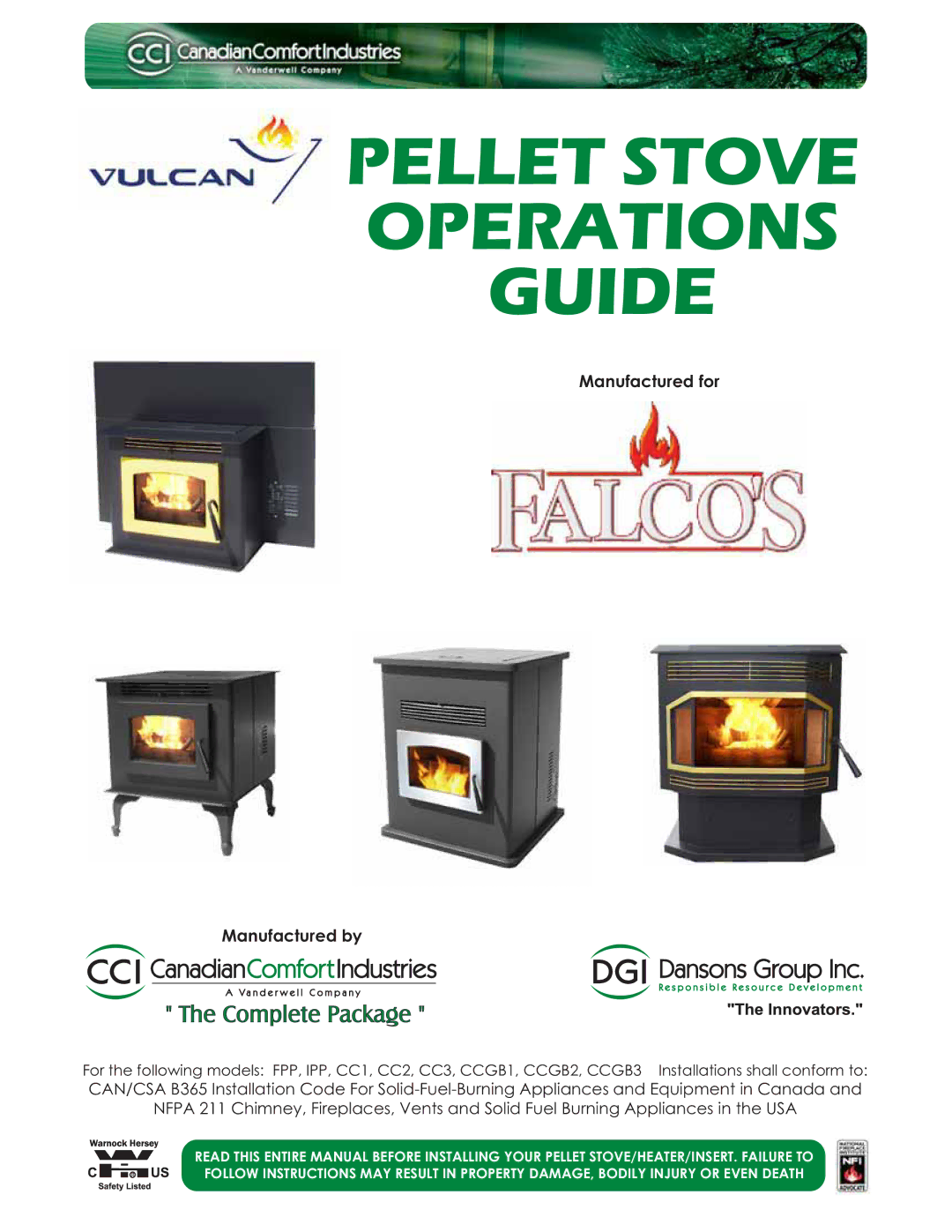 Dansons Group CAN/CSA B365 manual Pellet Stove Operations Guide 