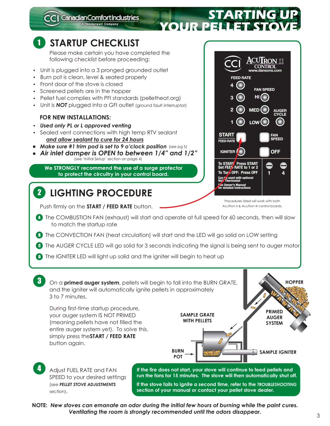 Dansons Group CAN/CSA B365 manual Starting UP Your Pellet Stove, Startup Checklist 