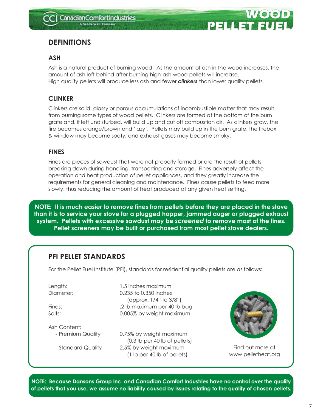 Dansons Group CAN/CSA B365 manual Definitions, PFI Pellet Standards 