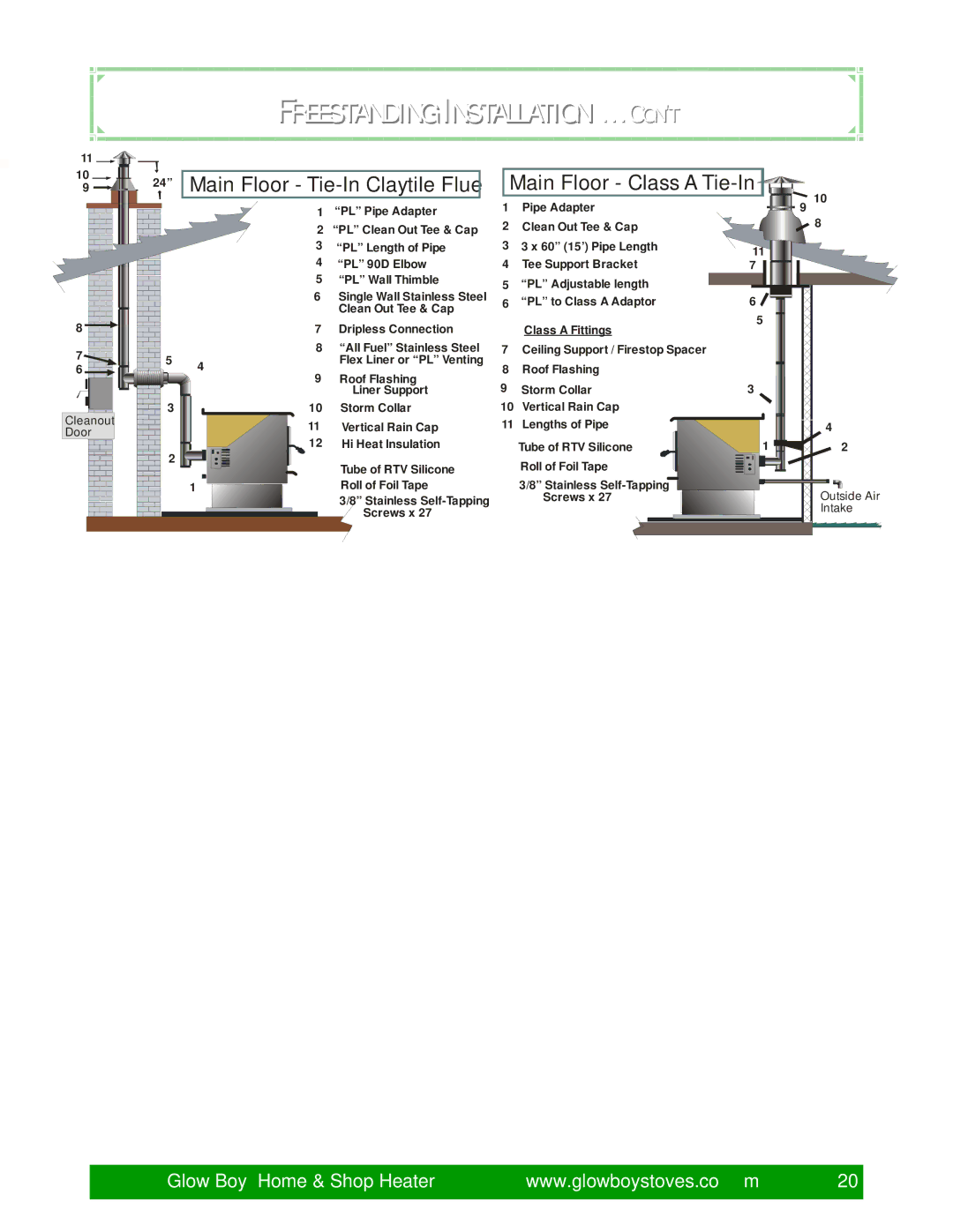 Dansons Group CCGB 2 manual Freestanding Installation . . . C on ’ T, Main Floor Tie-In Claytile Main Floor Class a Tie-In 