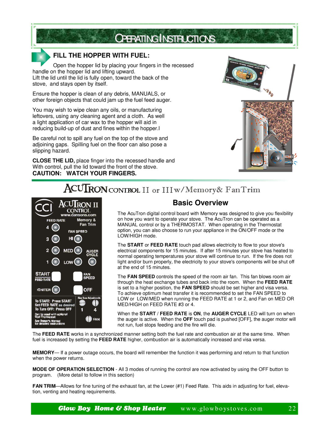 Dansons Group CCGB 2, CCGB 1 manual Basic Overview, Fill the Hopper with Fuel 