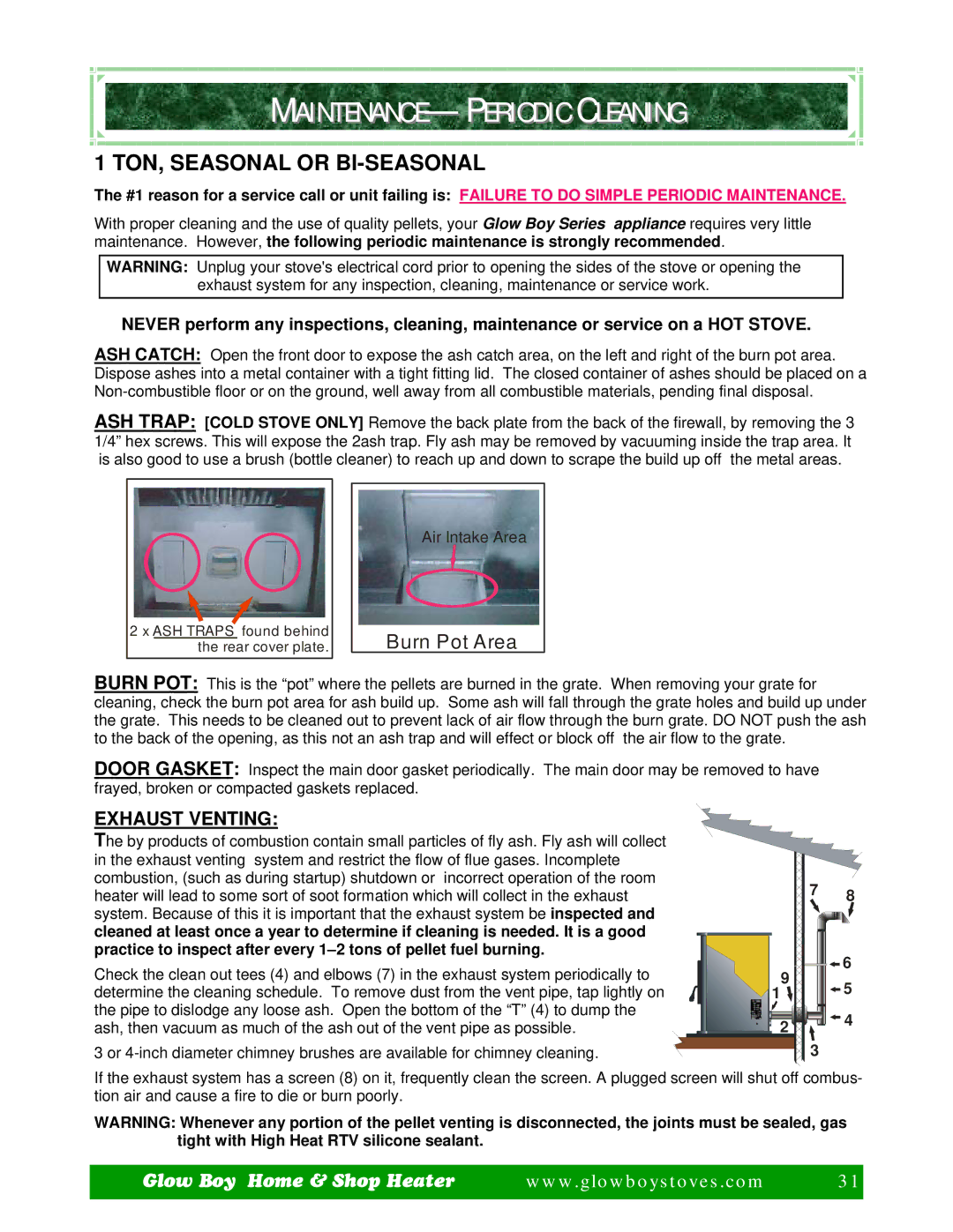 Dansons Group CCGB 1, CCGB 2 manual MAINTENANCE- Periodic Cleaning, TON, Seasonal or BI-SEASONAL, Exhaust Venting 