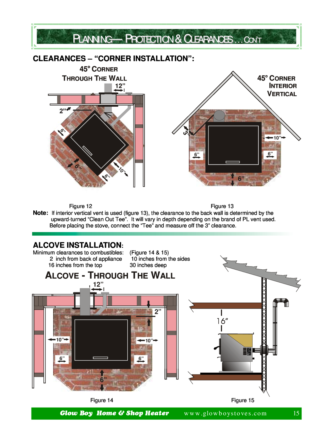 Dansons Group CCGB 1 manual Planning- Protection & Clearances . . . Con’T, Clearances - “Corner Installation”, 1” 2”, 6” 6” 