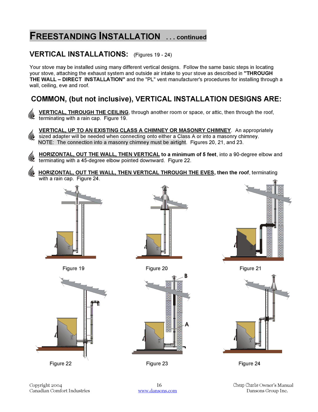 Dansons Group HCF120, HCS Vertical Installations Figures 19, COMMON, but not inclusive, Vertical Installation Designs are 