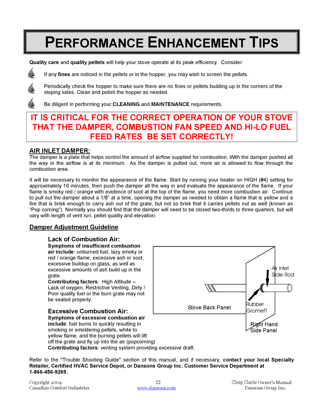 Dansons Group HCF300, HCF120, HCS, HCJ Performance Enhancement Tips, Damper Adjustment Guideline, Excessive Combustion Air 